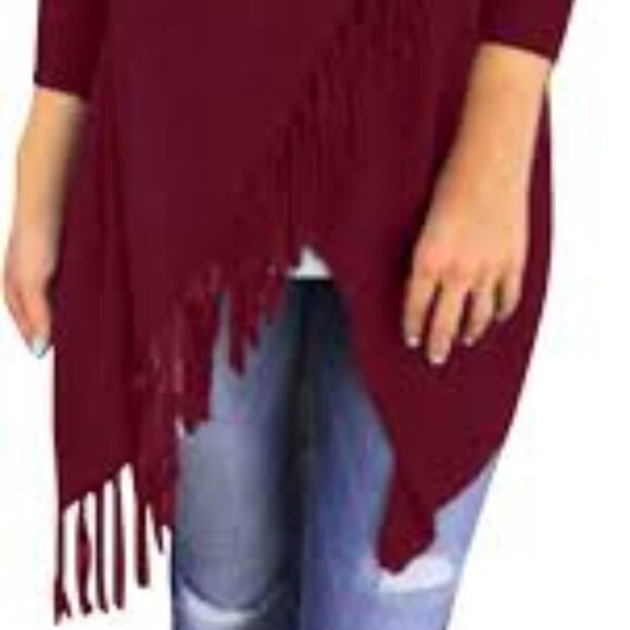 Red Asymmetrical 3/4 Sleeve Tunic - Picture 3 of 3